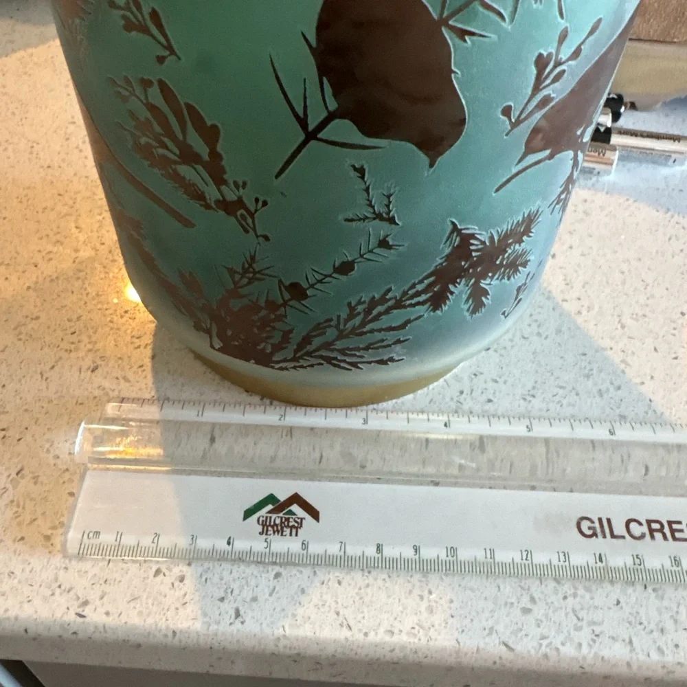 Frosted Blue Green Glass Bird Lantern Lamp Battery Operated with Timer